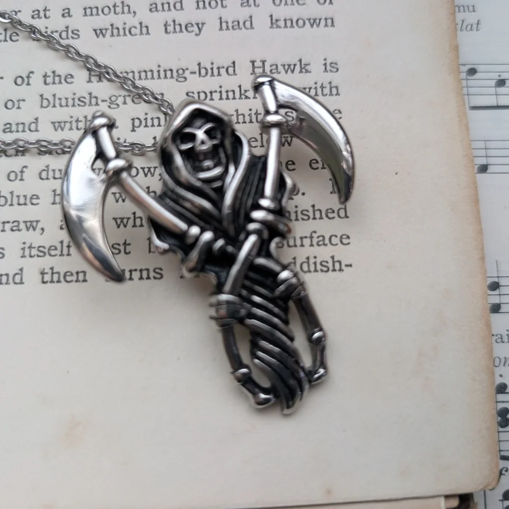 Silver Grim Reaper Pendant Necklace - Picture 2 of 9